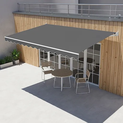 Folding Arm Awning – 5x3m Grey Retractable Outdoor Shade