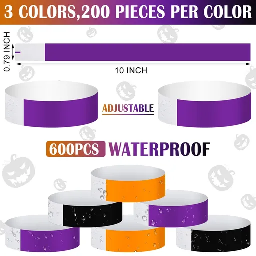 600 Pcs Paper Wristbands Neon Wrist Bands Waterproof Hand Bands for Events Lightweight Concert Wristbands Neon Colored Adhesive