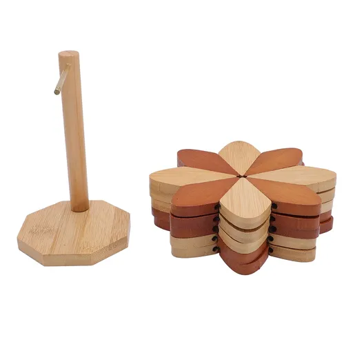 5PCS Wooden Trivets Set for Hot Dishes Decorative Windmill Shape Large Coaster Hot Pot Holder Mats with Stand for Countertops