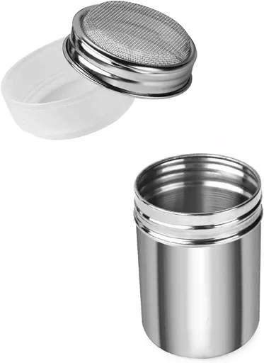 1 Pack Powdered Sugar Shaker Duster, Cinnamon Shaker Flour Sifter, Fine Mesh Stainless Steel Dredge for Baking Soda Flour Cinnamon Cocoa, 7oz