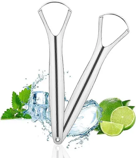 2PCS Stainless Steel Tongue Scrapers, Tongue Cleaner for Bad Breath - Silver