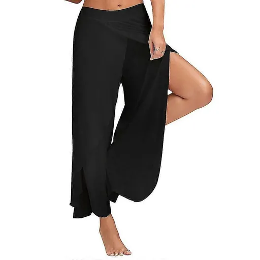 Women's Harem Palazzo Pants Wide Leg Split Flowy Loose Fit Casual Yoga Trousers Plus Black - S