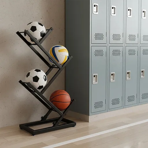 Ball Trolley Rack Display Stand For Basketball Football Storage Heavy Duty Rolling Organiser For Sports Equipment