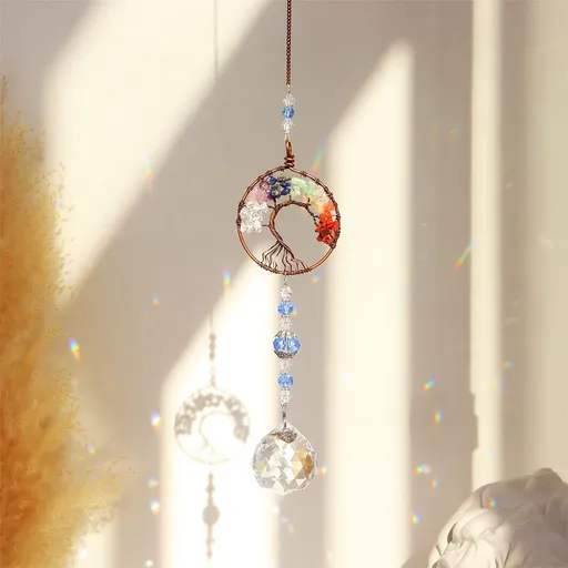 Tree of Life Sun Catcher,Sun Catchers Indoor Windows,Heart-Shaped Suncatcher Crystal Ball Prismatic Pendant 3PCS