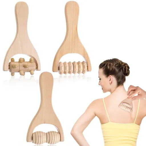 3Pcs Massage Tools Wooden Massage Rollers, Hand Massage Tools Manual Back Muscle Roller Stick for Relaxes Thigh,Full Body Muscle