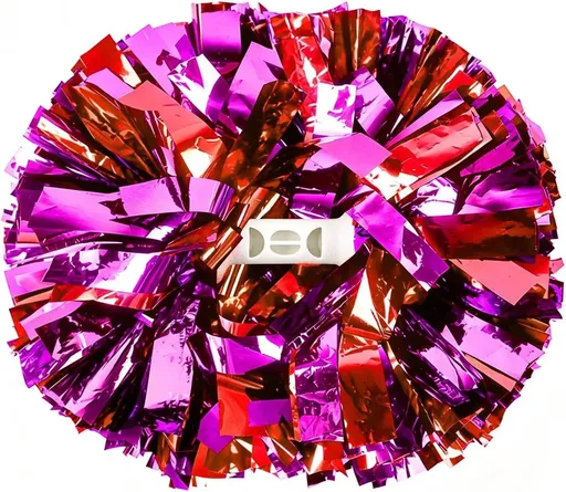 6 Pcs Metallic Cheerleading Pom Poms with Baton Handles for Sports Team Parties, Red Pink