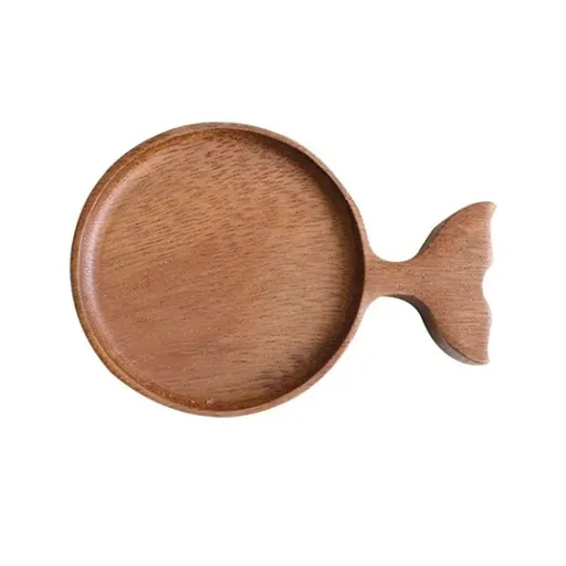 3PCS， Sauce Dishes Wooden Appetizer Plates with Handle Fish Shaped Small Serving Tray for Coaster, Dessert, Jam, Sushi, 4.7x3.3 Inch
