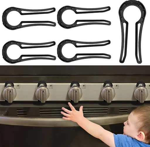 Gas Stove Knob Lock - 5 Pieces - Child Lock - Child-Safe Oven Locks - For Children and Pets - Suitable for Gas Stove, Gas/Electric Stove, Electric Oven, Induction Stove, Gas BBQ, Hob - Kitchen Utensils - Black - Child Safety