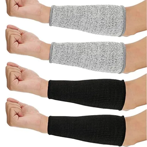 4 pes Protective Arm Sleeves for Thin Skin Anti-Cut Burn Resistant Cover Forearm Sleeve for Cooking(Black, Gray, 7.9 Inch S)