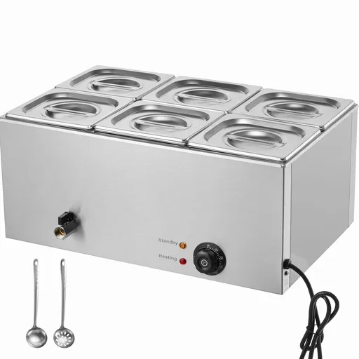 Commercial Food Warmer, 6-Pan Electric Steam Table, 1200W Professional Countertop Stainless Steel Buffet Bain Marie with 30-85°C Temp Control for Catering, Buffet, Parties, Restaurants