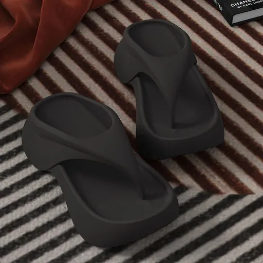 Women's Summer EVA Platform Flip Flops Outdoor Anti-Slip Beach Sandals Comfortable Thong Slippers Indoor Outdoor - Black - Size 7