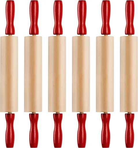 Mini Rolling Pin 7.5 Inch (6 Pack) Kids Rolling Pin Set for Play Dough Accessories Small Pin for Dough - Wooden Rolling Pins For Baking With Handles for Foods, Baking Supplies, And Playtime