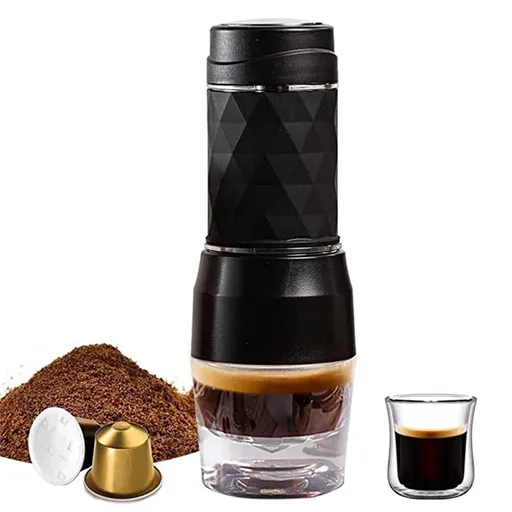 CAFELFFE 3-in-1 Portable Manual Espresso Coffee Machine 18Bar Cold and Hot Brew Mini Coffee Maker with Milk Foam Press Lever 120ml Cup Work with DG/NES Capsule and Ground Coffee
