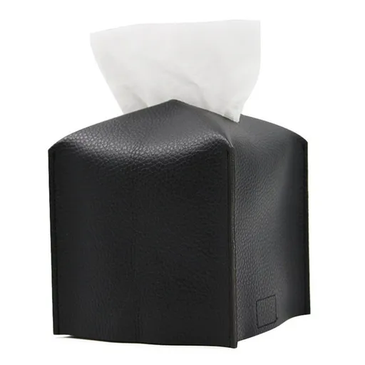 2 Pack Black PU Leather Rectangular Tissue Box Covers Foldable Roll Paper Bag for Car Home and Bathroom Modern Storage Solution for Local Households