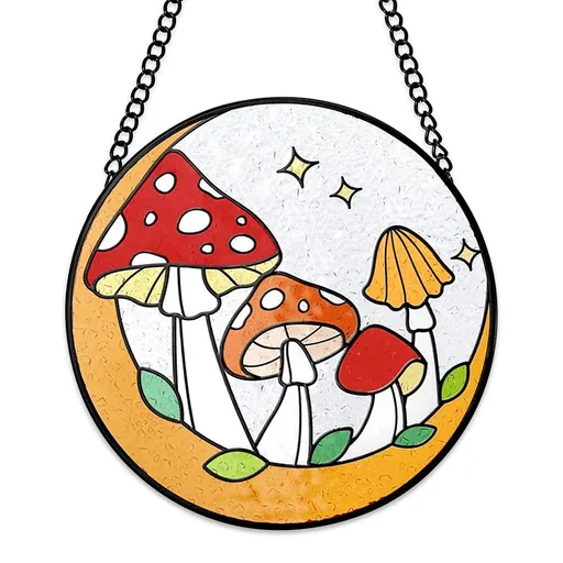 Mushroom colored glass sunshade, moon toad tool, window wall decoration, hand-painted glass panel decoration