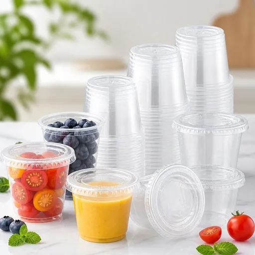 50Pcs Portion Cups with Lids, 5oz BPA-free Clear Disposable Plastic Cups for Souffle, Jello, Meal Prep, Portion Control, Salad Dressing, Slime, Condiment Container