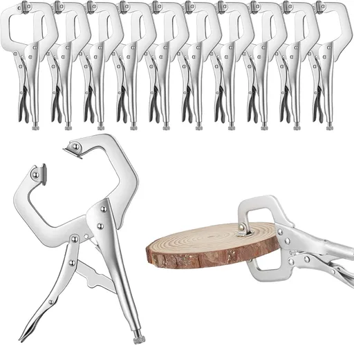 10 Pcs Locking C Clamp, Pliers Adjustable Welding Clamp with Regular Tip and Swivel Pad for Shop Home Farm Auto Workshop Woodworking, Cabinetry, Repair (4 Inch) - 4 Inch