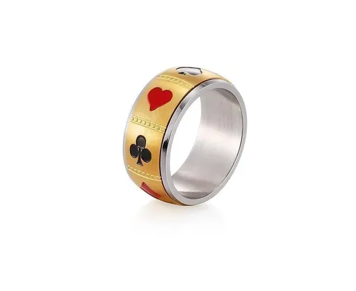 Spinner Playing Card Ring Stainless Steel Anxiety Fidget Lucky Poker For Men Women Rotating Finger Rings Punk Jewelry 9