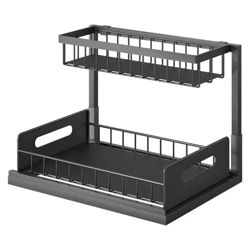 Under Sink Storage Rack Kitchen Cabinet Organizer Adjustable Shelving Unit Home - Black