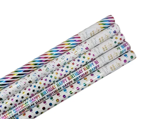 bulk 50 Holographic Foiled Everyday Gift Wrap Assort 200cm