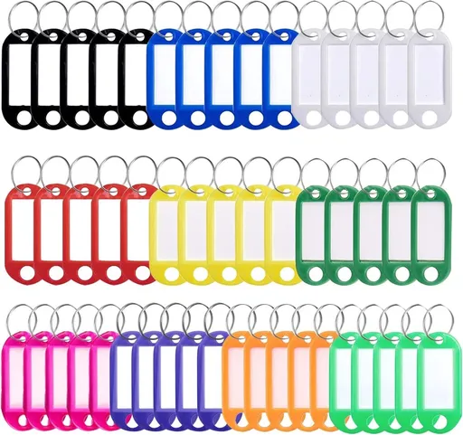 Key Tags 50 Pieces - Keychain - Luggage Label - Key Name Label - Keychains - Key Distinguisher - Key Label - Name Labels - Organize Keys - Key Holder - Luggage Tags - Travel Label - Lanyard - Writable - 10 Colors