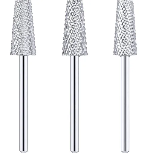 3 Pieces Tapered Barrel Carbide Nail Drill Bit, 3 Sizes Carbide Nail Drill Bit Acrylic File Cuticle, Art Tools for Gel Manicure Pedicure(XF, F, M,Silver)