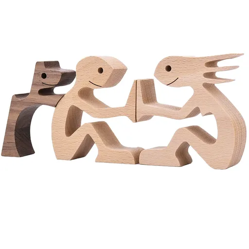 Couple Dog Wood Sculpture Home Decor Wood Crafts Statue Carving Ornaments for Bedroom Desktop Office Decoration