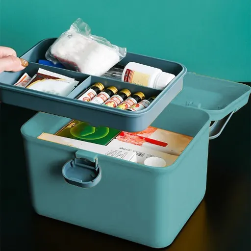 Medicine Storage Box, Plastic First Aid Storage Box, Multi-Layer Medical Organizer For Home Travel, Thickened Medicine Container Chest For First Aid Supplies And Medication Organization