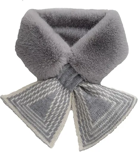 Women's Scarf - Women's Winter Scarf - Thick - Warm - Short Scarves - Plush Cross Scarves - Neck Scarves - Gray