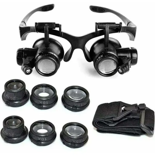 Headband Magnifier Head-Mounted Magnifying Glasses LED Light 10X, 15X, 20X and 25X Magnifications