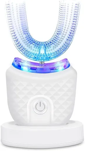 360° U-Shaped Electric Toothbrush, 3 Cleaning Modes, IPX7 Waterproof, Automatic Ultrasonic Tooth Cleaner, Compatible with Oral-B, White