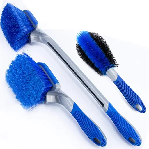 3pcs/Set Blue Long Brush for Rims and Tires Brush for Car Tire Brushes for Cleaning Wheels Wash Brush with Handle Supplies Special