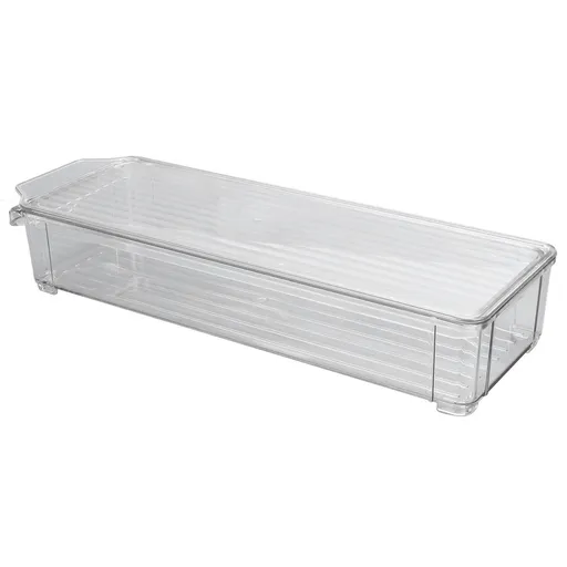 Clear Organizing Bin Large Capacity Transparent Food Grade Plastic Multifunction Portable Durable Pantry Storage BinNarrow and Short Type with Lid