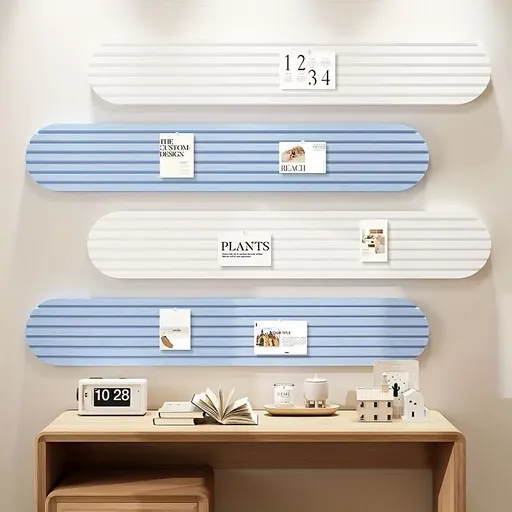 4pcs Self-Adhesive Felt Board Wall Stickers for Bedroom, Office & Home Decor, Soft Bulletin Boards That Won't Damage Walls White+Blue with Adhesive & Thumbtacks