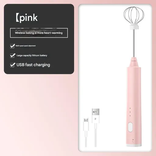 Pink Cordless Egg Beater & Cream Whipper - USB Powered Hand Mixer(Balloon Head)