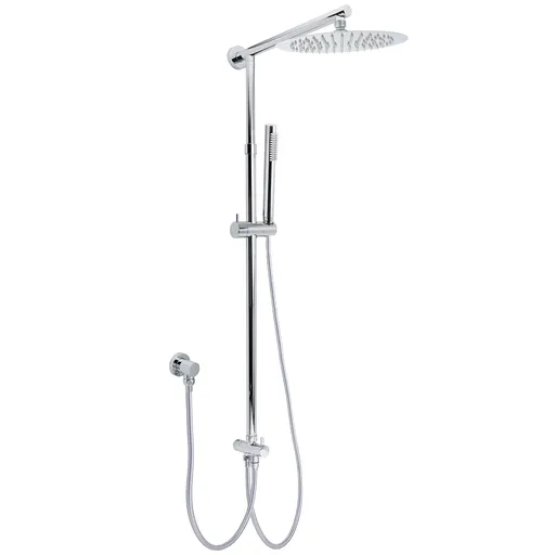 WELS Chrome 10" Round Rain Handheld Double Shower Head Rose Sliding Rail Arm Diverter Set