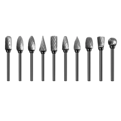 10 Pcs Tungsten Carbide Burr Set - 1/8'' Shank Large Single Blade Cutting Burs for Aluminum, Coppon, Metal, Hard Materials