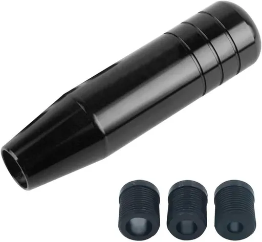 5" Gear Stick Shifter Knobs, Aluminum Alloy Shifting Lever Heavy Weighted Car Manual Transmission Shift Head Knob Fit Most Automatic Vehicles with 3 Adapters M8 M10 M12 (Black)