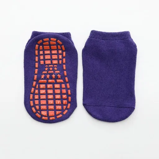 Purple 6-Pairs Adult Non-Slip Trampoline Socks - Colorful Anti-Skid Floor Socks with PVC Grip Dots, 35-42EU