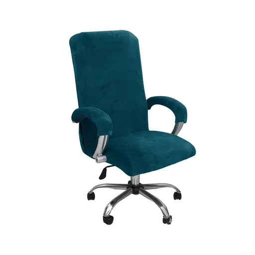 Velvet Plush Office Computer Chair Cover Ergonomic - Cat Proof Stretchable Protector for Mesh Office Desk Chair with Wheels and Armrest - dark green L: Chair cover+2 armrest covers