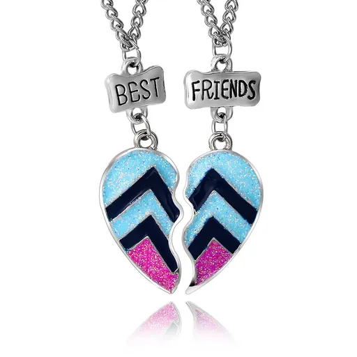2 set Necklace, Friendship Necklaces Best Friends Forever Rainbow Colored Mermaid Tail Pendant Friendship