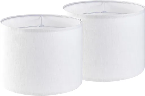 Set of 2 Pure White Linen Drum Lamp Shade 13" Top x Bottom 10" High (Spider) Contemporary Shades for Table Lamps & Bedside Replacement Lampshade - Petluno Assembly is Required White-Texture 13*13*10