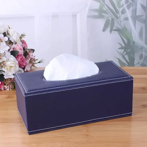 Leather Tissue Box Holder Rectangular Waterproof Tissue Box Cover for Home Office Car Decor Vintage Style, Navy Blue