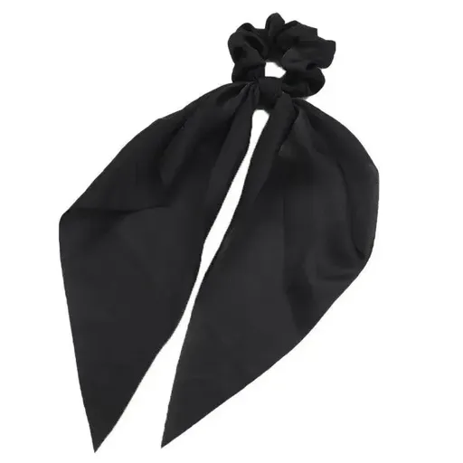 Chiffon Ponytail Scarf Bow Elastic Hair Rope Tie Scrunchies Ribbon Hair Bands - Black