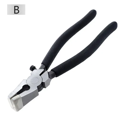 Glass Running Pliers With Curved Jaws - Professional Glass Breaking Tool for Stained Work, Key Fob Hardware Install, Mosaics - Black With 2 of Rubber Tips 8-Inch