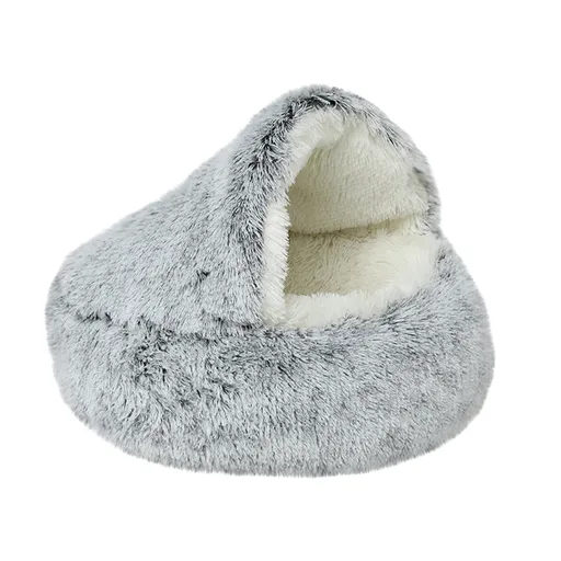 Calming Dog Beds & Cat Cave Bed with Hooded Cover, Removable Washable Round Beds for Small Medium Pets, Anti-Slip Plush Coved Bed for Pet (20"x20") D
