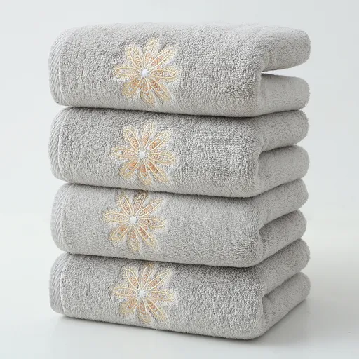 Grey 4-Pack Elegant Glod Floral Embroidered Cotton Hand Towels - Ultra Soft & Absorbent