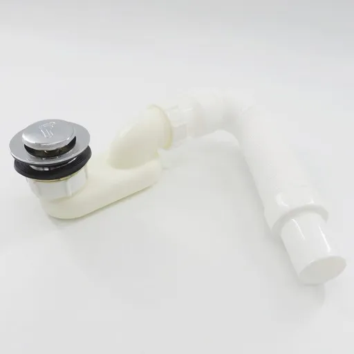 Flexible Freestanding Tub Drain Kit - Low Profile Flat P Trap for Bathtub Shower Drain Pipe - 1 1/2 inch Diameter