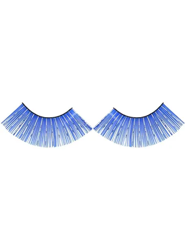 Long Blue False Eyelashes with Silver Tinsel