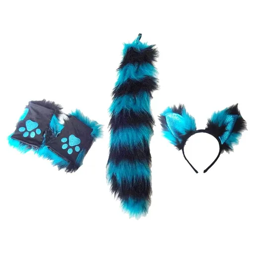 Blue Plush Fox Costume Set with Furry Ears and Tail for Party Fun and Comfortable Wear